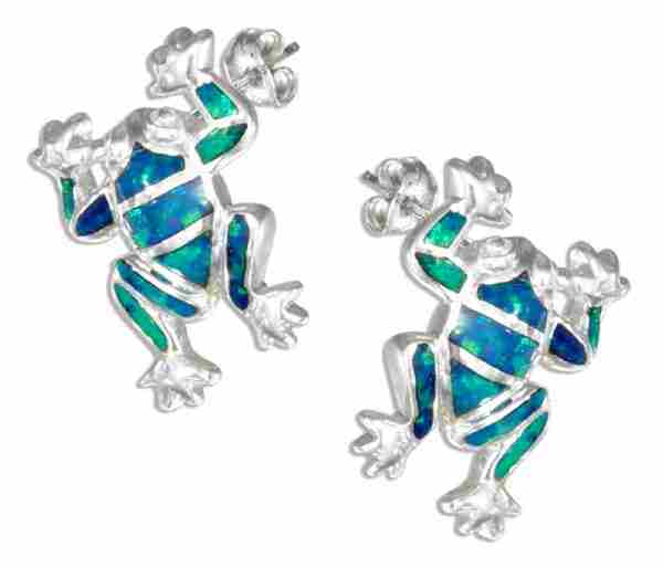 Imitation Blue Opal Inlay Frog Post Earrings Imitation Blue Opal Inlay Frog Post Earrings
