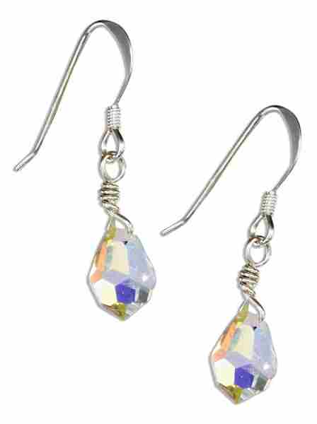 Faceted Aurora Borealis Crystal Teardrop Earrings - Click Image to Close