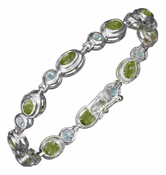 Gem Stone Bracelet Alternating Blue Topaz Peridot Gem Stone Bracelet Alternating Blue Topaz Peridot