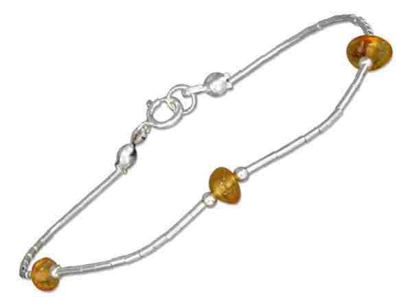 Three Honey Cognac Amber Beads Bracelet Three Honey Cognac Amber Beads Bracelet