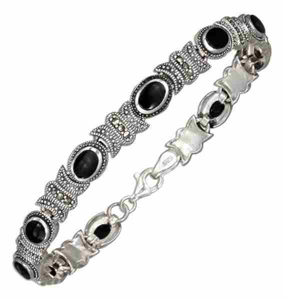 Black Onyx Marcasite Link Bracelet Black Onyx Marcasite Link Bracelet