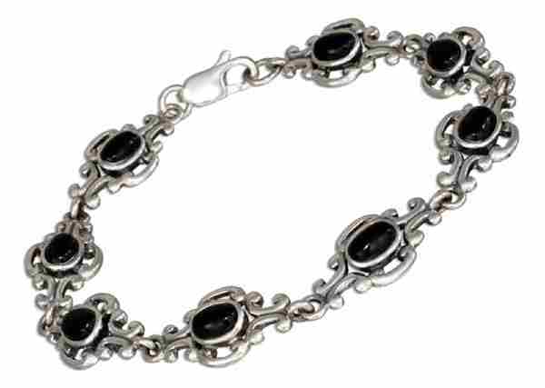 Scrolled Designer Links Black Onyx Stones Bracelet Scrolled Designer Links Black Onyx Stones Bracelet