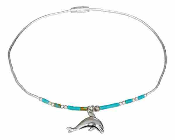 9" Beaded Turquoise Dolphin Ankle Bracelet 9" Beaded Turquoise Dolphin Ankle Bracelet