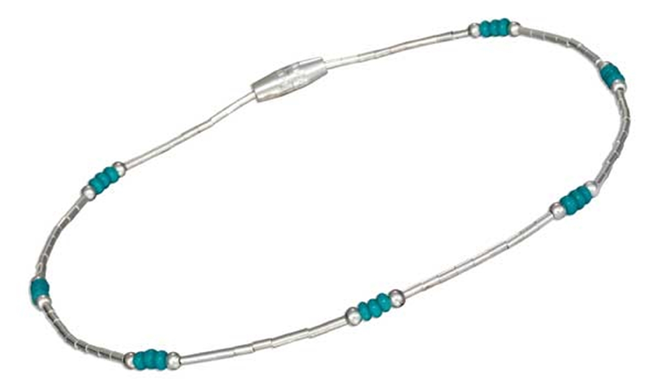 9" Beaded Turquoise Liquid Silver Ankle Bracelet 9" Beaded Turquoise Liquid Silver Ankle Bracelet