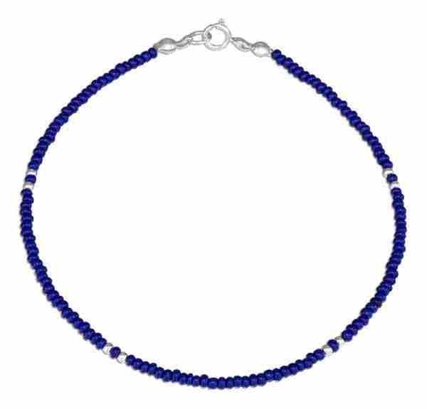 9" Beaded Ankle Bracelet Blue Pony Beads 9" Beaded Ankle Bracelet Blue Pony Beads