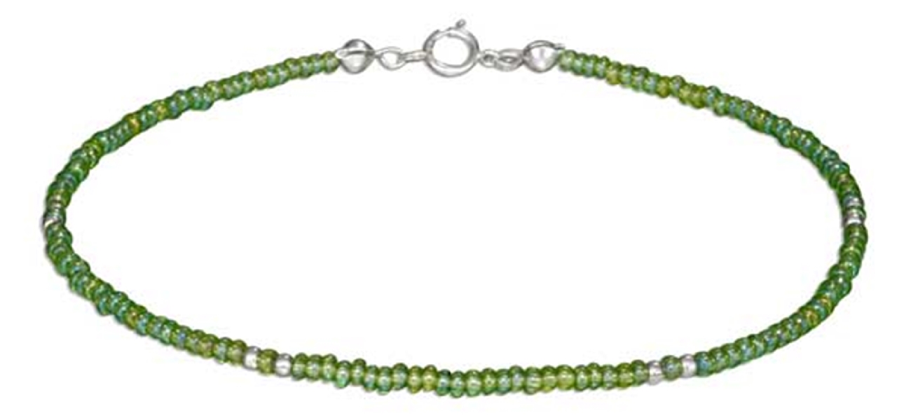 9" Beaded Ankle Bracelet Translucent Green Pony Beads 9" Beaded Ankle Bracelet Translucent Green Pony Beads