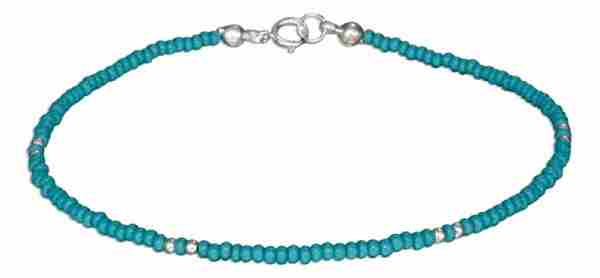 9" Beaded Ankle Bracelet Turquoise Colored Blue Green Pony Beads 9" Beaded Ankle Bracelet Turquoise Colored Blue Green Pony Beads