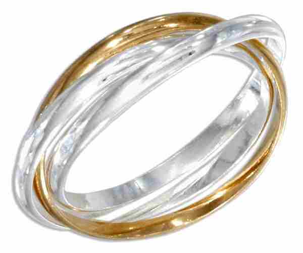 Three Band Gold Vermeil Rolling Ring Or Russian Wedding Ring Three Band Gold Vermeil Rolling Ring Or Russian Wedding Ring