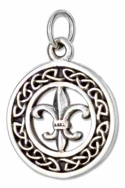 Antiqued 15mm Round Celtic Wreath Charm Fleur De Lis In Center Antiqued 15mm Round Celtic Wreath Charm Fleur De Lis In Center