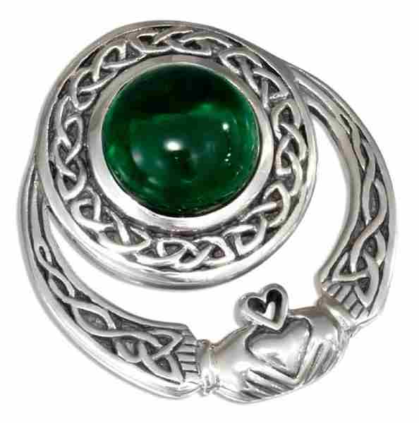 Antiqued Celtic Claddagh Slide Pendant 10mm Round Green Glass Ca Antiqued Celtic Claddagh Slide Pendant 10mm Round Green Glass Ca