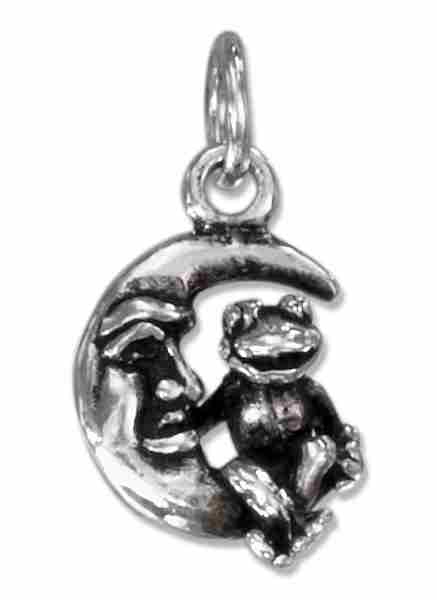 3D Small Frog Sitting On A Crescent Moon With Face Charm 3D Small Frog Sitting On A Crescent Moon With Face Charm