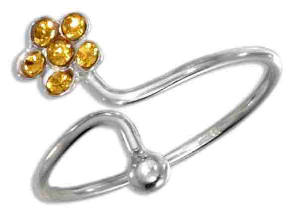 Yellow Crystal Flower Bypass Wrap Toe Ring Yellow Crystal Flower Bypass Wrap Toe Ring
