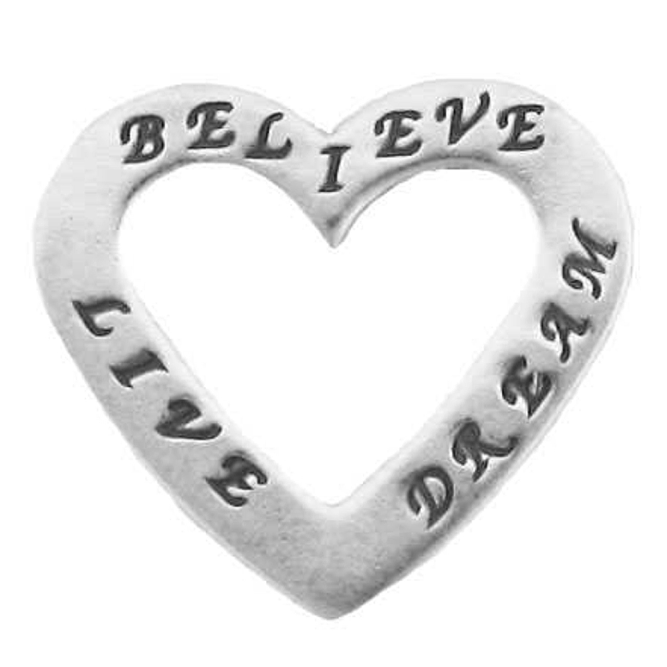 Two Sided BELIEVE LIVE DREAM Heart Shaped Affirmation Slide Pendant Two Sided BELIEVE LIVE DREAM Heart Shaped Affirmation Slide Pendant