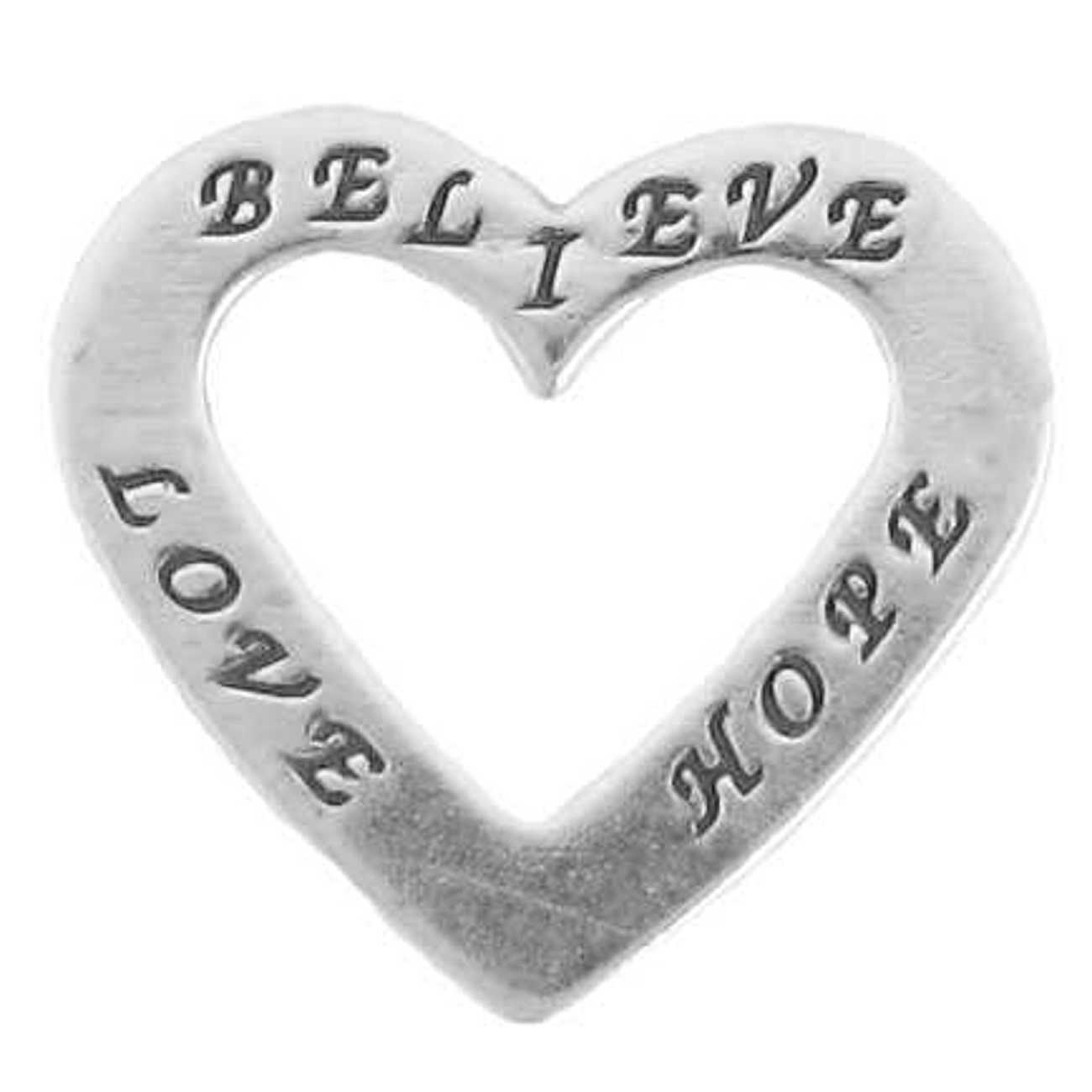 Two Sided BELIEVE LOVE HOPE Heart Shaped Affirmation Slide Pendant Two Sided BELIEVE LOVE HOPE Heart Shaped Affirmation Slide Pendant