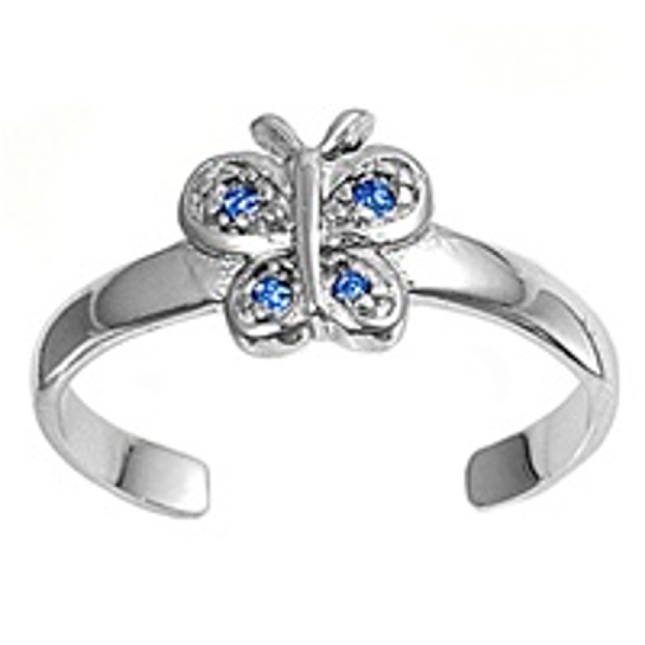 Blue Cubic Zirconia Butterfly Adjustable Toe Ring Blue Cubic Zirconia Butterfly Adjustable Toe Ring