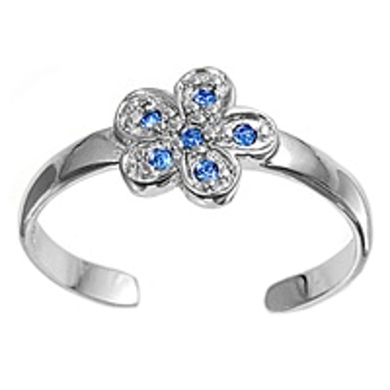 Blue Cubic Zirconia Five Wide Petal Flower Adjustable Toe Ring Blue Cubic Zirconia Five Wide Petal Flower Adjustable Toe Ring