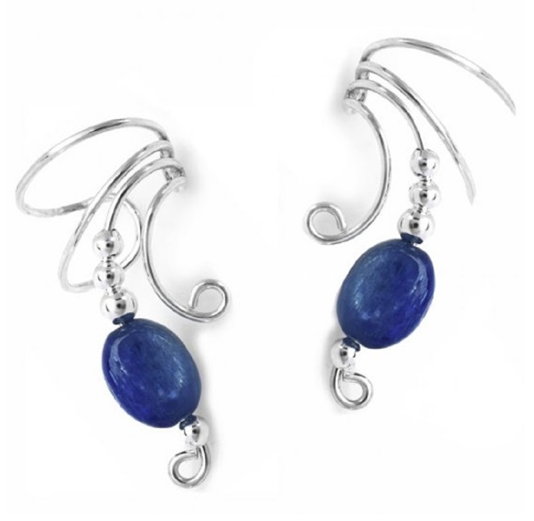 Blue Kyanite Flat Round Bead Wave Ear Cuff Wrap Set Blue Kyanite Flat Round Bead Wave Ear Cuff Wrap Set