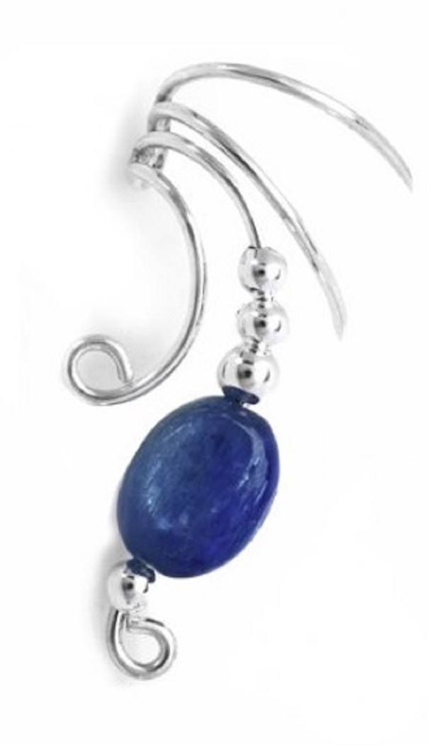 Left Only Blue Kyanite Flat Round Bead Wave Ear Cuff Wrap Left Only Blue Kyanite Flat Round Bead Wave Ear Cuff Wrap