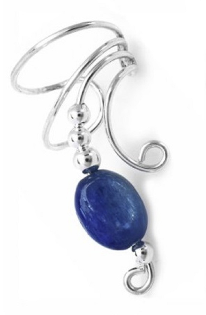 Right Only Blue Kyanite Flat Round Bead Wave Ear Cuff Wrap Right Only Blue Kyanite Flat Round Bead Wave Ear Cuff Wrap