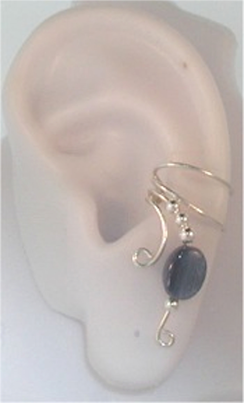 Right Only Blue Kyanite Flat Round Bead Wave Ear Cuff Wrap Right Only Blue Kyanite Flat Round Bead Wave Ear Cuff Wrap