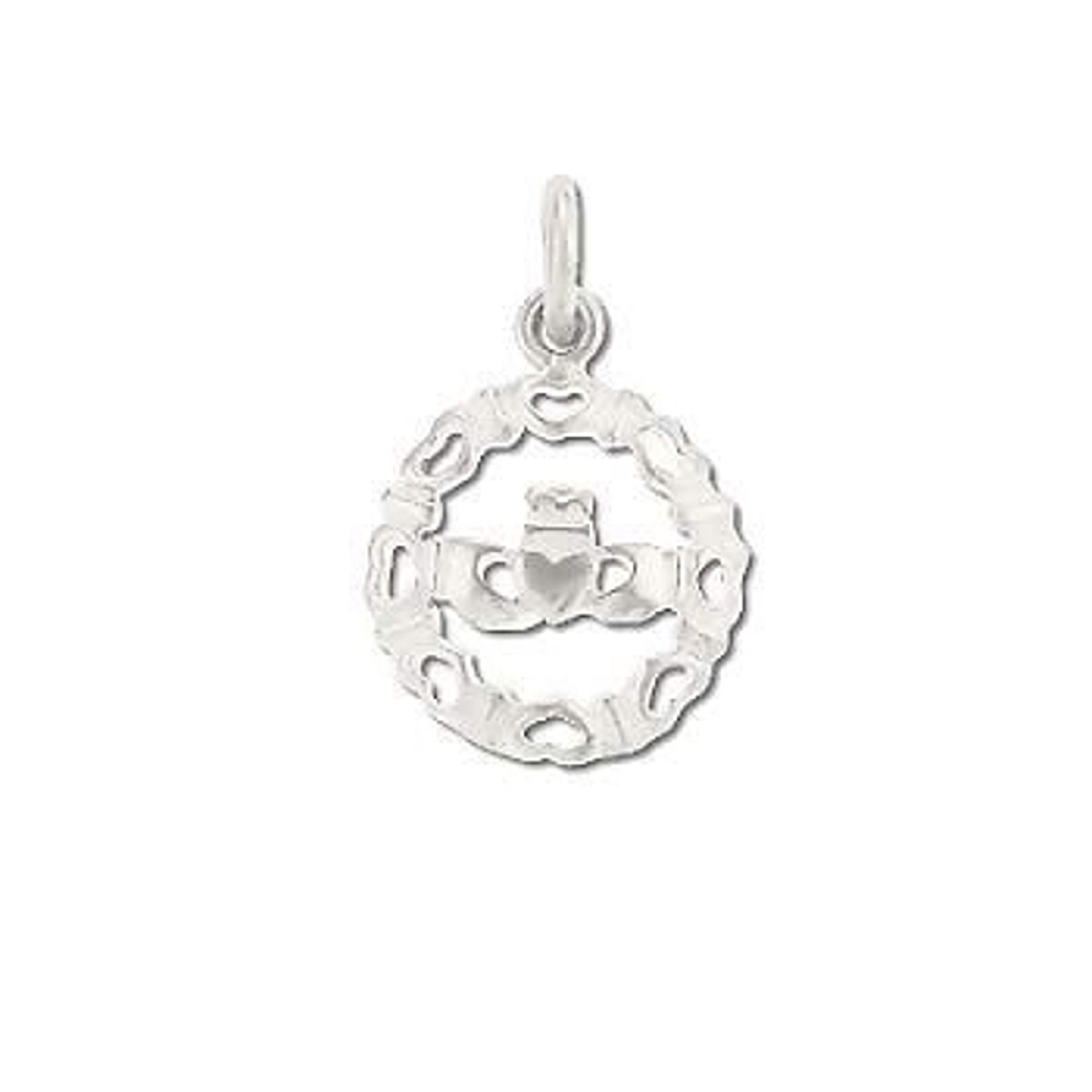 Curved Round Claddagh Surrounded By Hearts Charm Curved Round Claddagh Surrounded By Hearts Charm