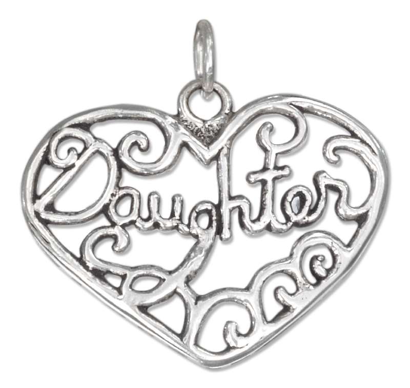"DAUGHTER" Open Filigree Heart Charm "DAUGHTER" Open Filigree Heart Charm
