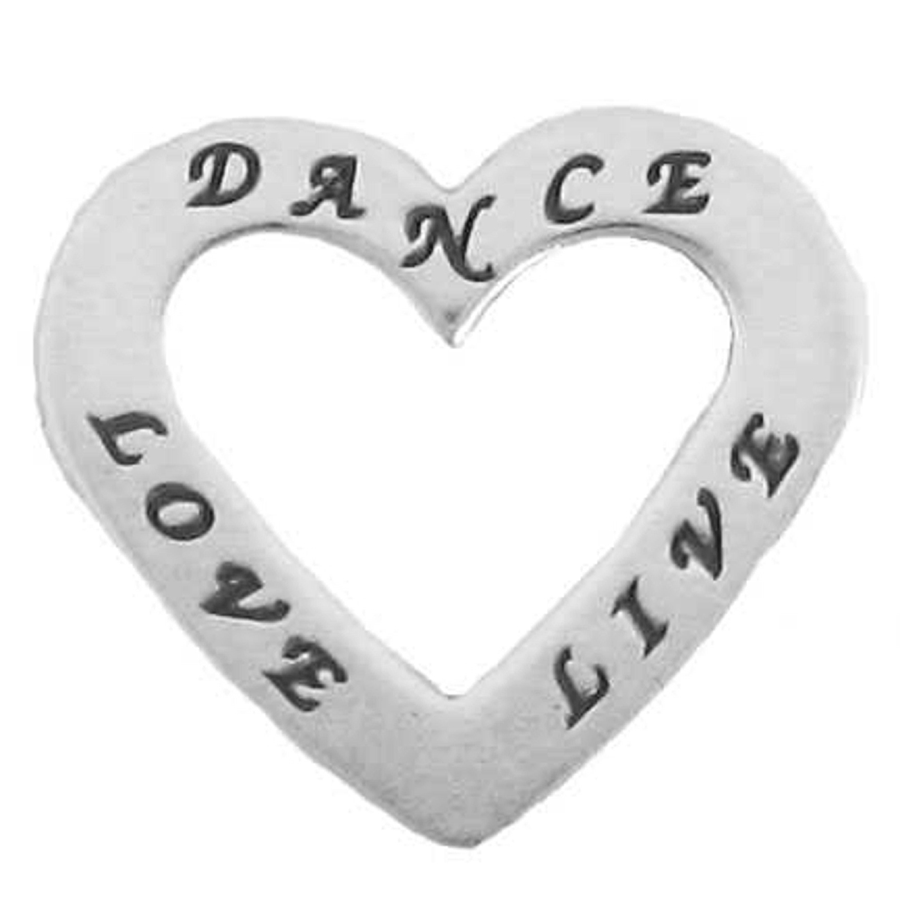Two Sided "DANCE" "LIVE" "LOVE" Heart Shaped Affirmation Slide Pendant Two Sided "DANCE" "LIVE" "LOVE" Heart Shaped Affirmation Slide Pendant