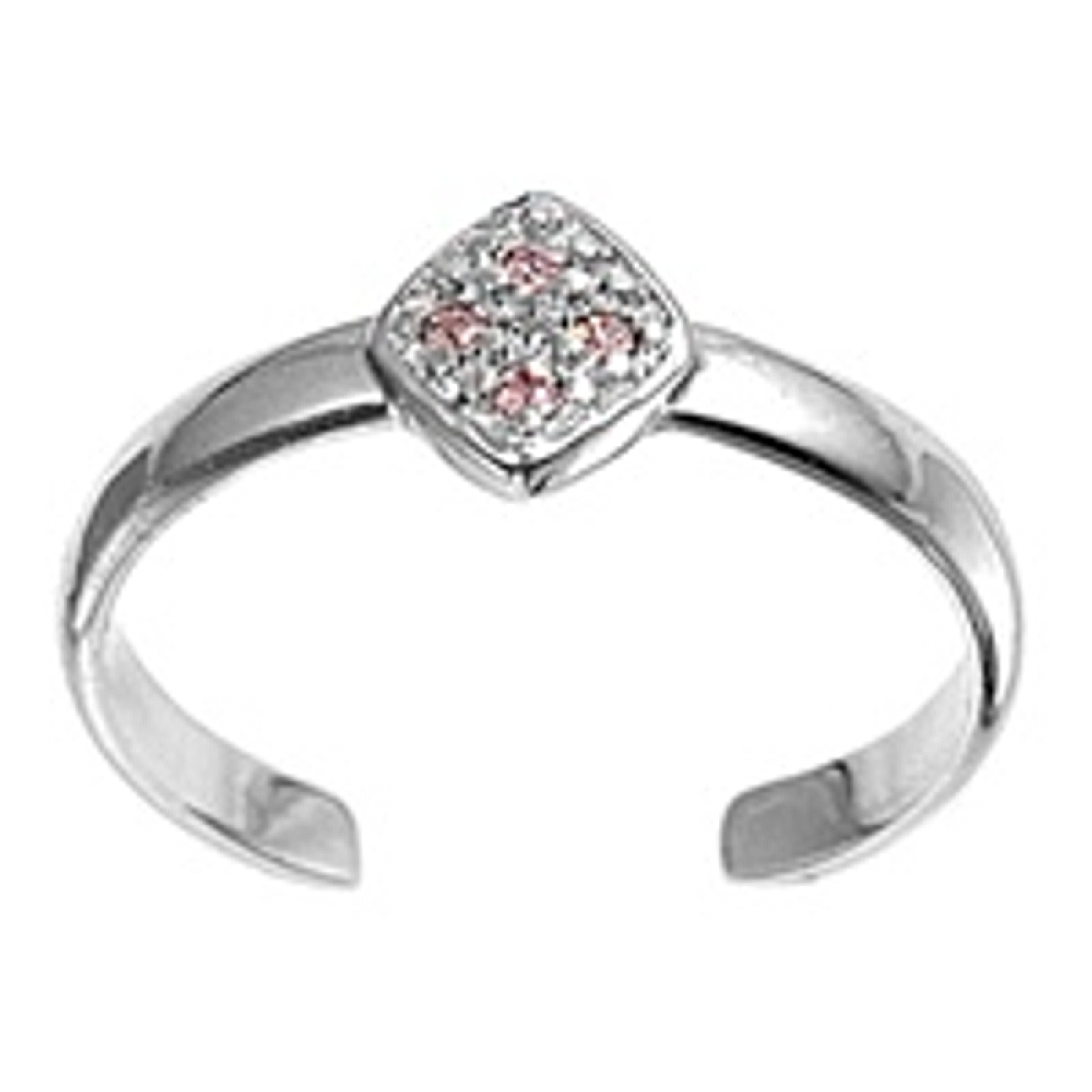 Diamond Shape With Pink Cubic Zirconia Stones Adjustable Toe Ring Diamond Shape With Pink Cubic Zirconia Stones Adjustable Toe Ring