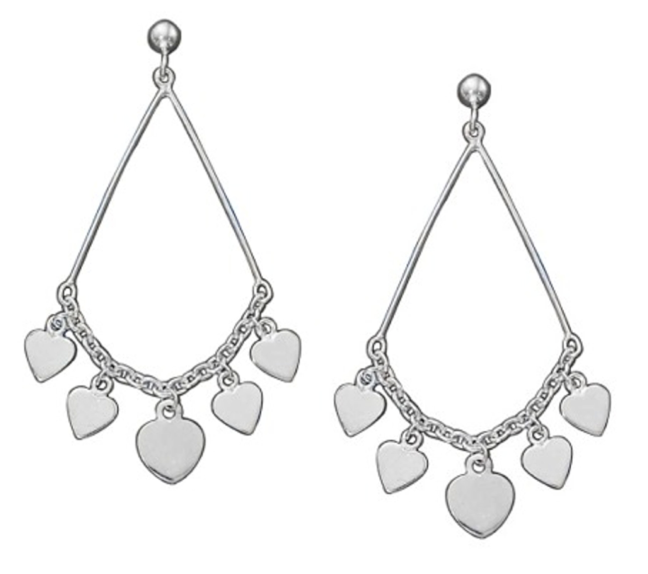 Double Bar Connected Chain Heart Dangles Post Earrings Double Bar Connected Chain Heart Dangles Post Earrings