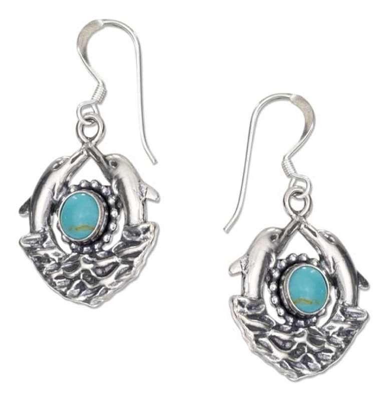 Double Dolphins Turquoise Sun Waves Dangle Earrings Double Dolphins Turquoise Sun Waves Dangle Earrings