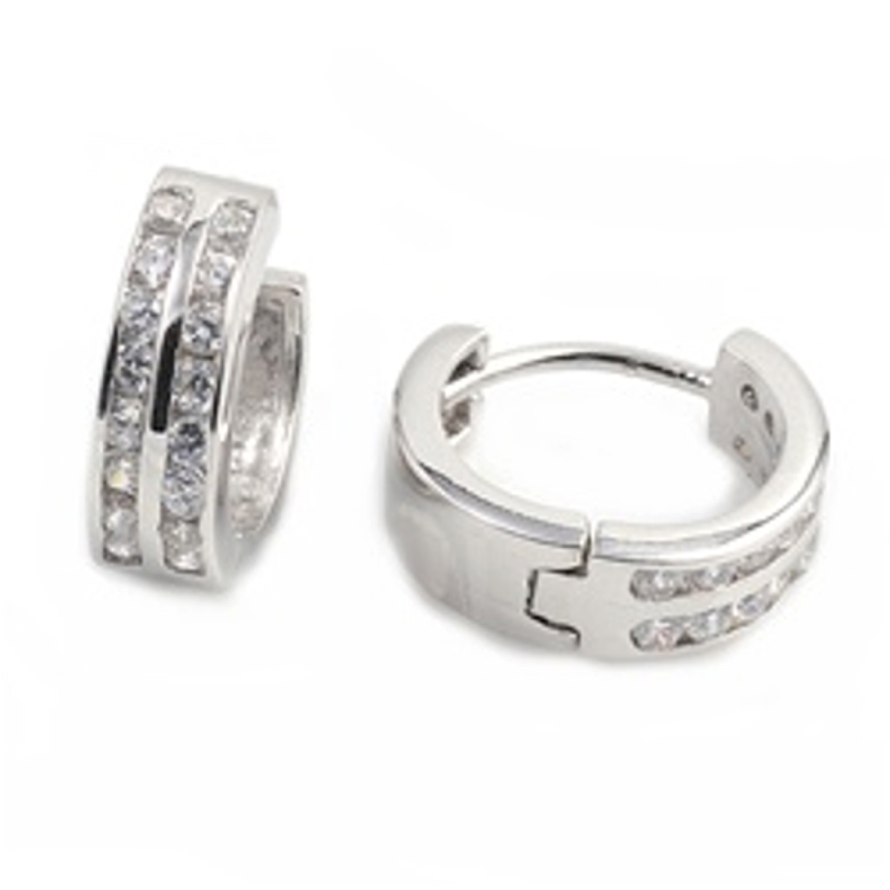 Single 15mm Two Channel Round Cubic Zirconia Huggie Hoop Earring Single 15mm Two Channel Round Cubic Zirconia Huggie Hoop Earring