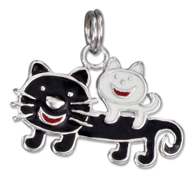 Enameled White Kitten And Black Cat Charm Enameled White Kitten And Black Cat Charm