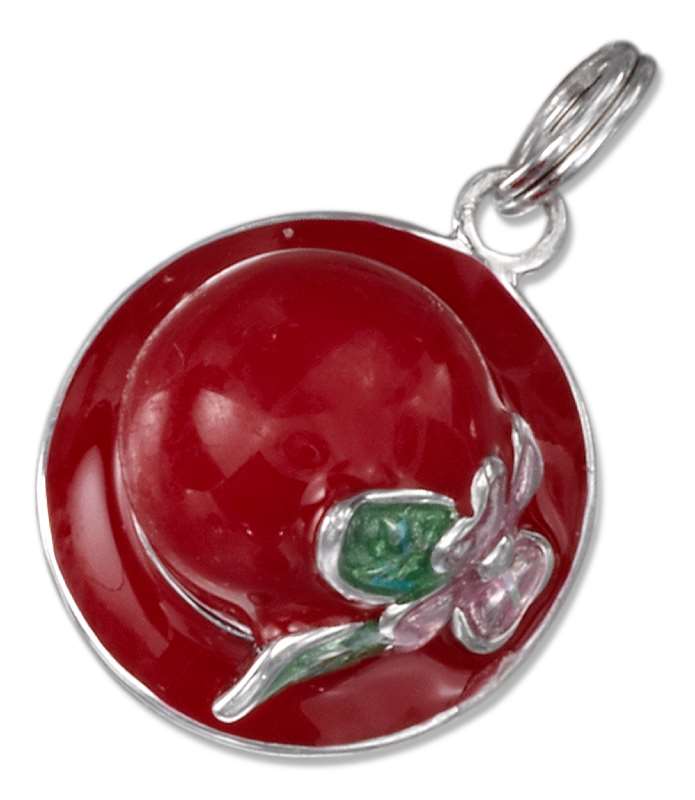 Red Enameled Ladies Hat Charm With Flower Red Enameled Ladies Hat Charm With Flower
