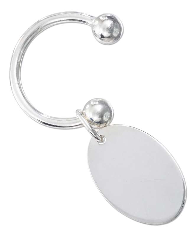 Sterling Silver Engraveable Oval Tag 31mm Horseshoe Key Ring Sterling Silver Engraveable Oval Tag 31mm Horseshoe Key Ring