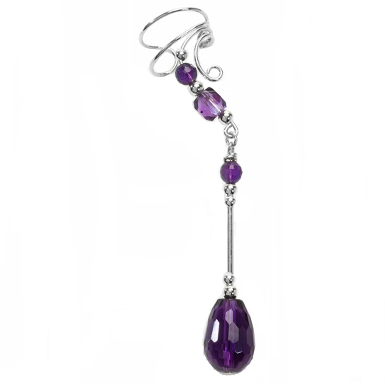 Right Only Long Dangle Purple Amethyst Briolette Ear Cuff Wrap Right Only Long Dangle Purple Amethyst Briolette Ear Cuff Wrap
