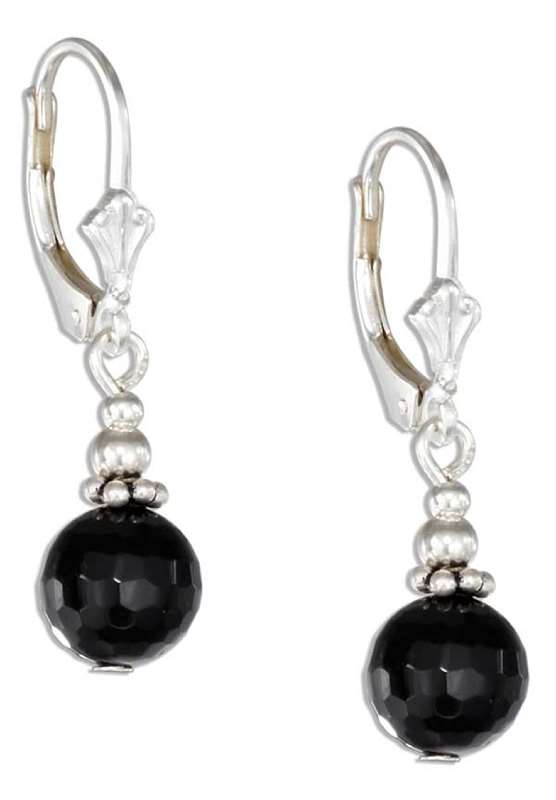 Faceted Black Onyx Bead Bali Spacer Bead Leverback Earrings Faceted Black Onyx Bead Bali Spacer Bead Leverback Earrings