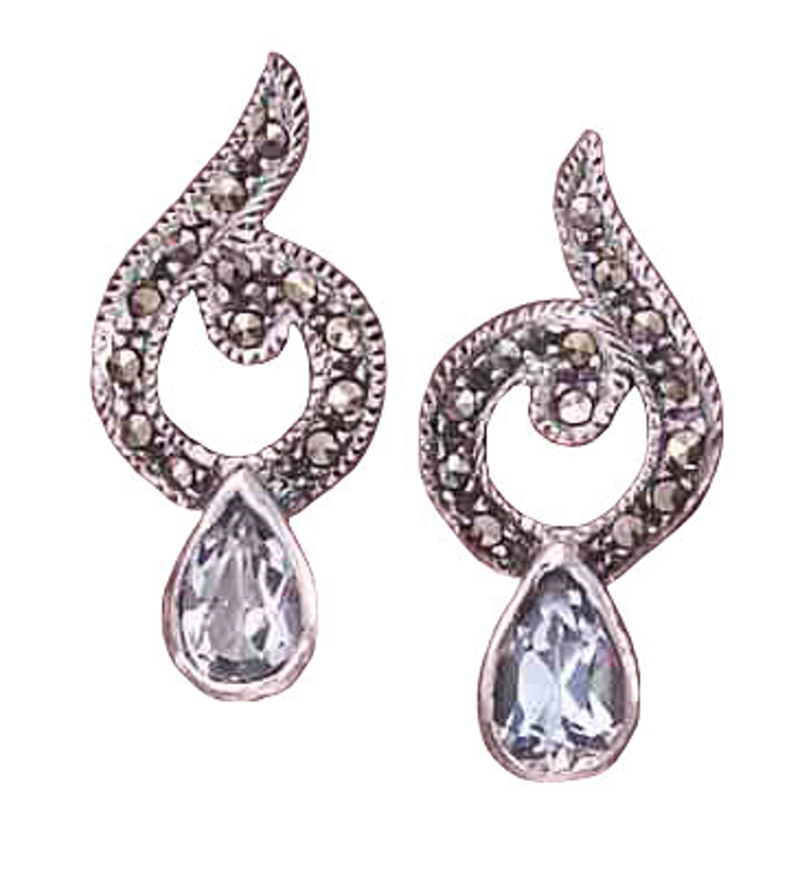Marcasite Post Earrings Blue Topaz Tear Drop Marcasite Post Earrings Blue Topaz Tear Drop