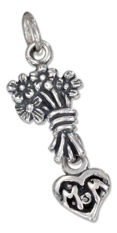 Flower Bouquet Dangling Heart "MOM" Charm Flower Bouquet Dangling Heart "MOM" Charm