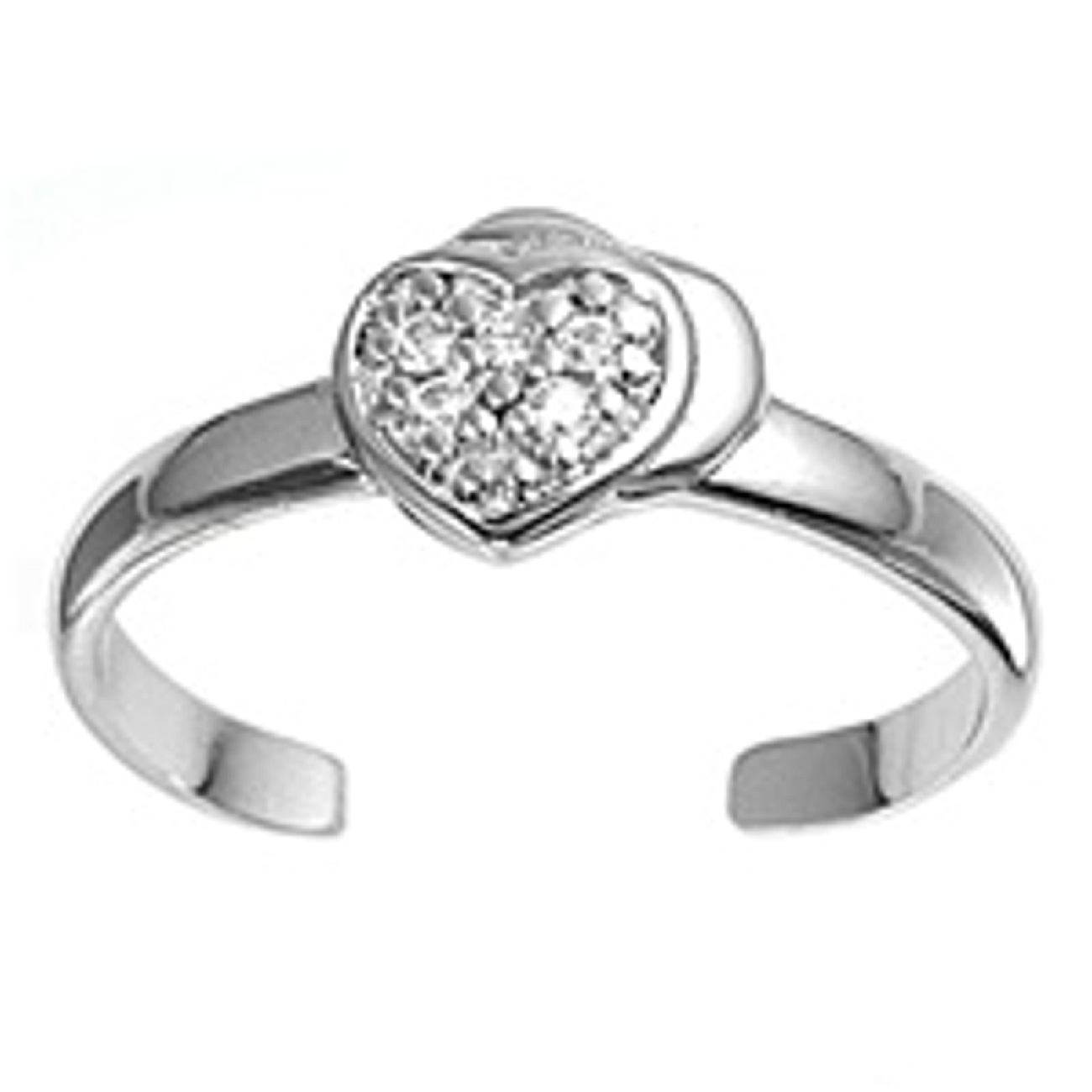 Clear Cubic Zirconia Heart On Plain Heart Adjustable Toe Ring Clear Cubic Zirconia Heart On Plain Heart Adjustable Toe Ring