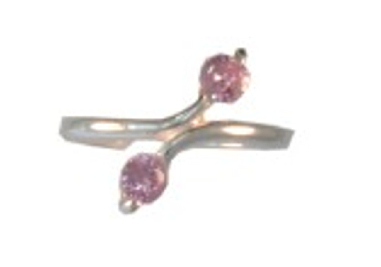 Fused Prong Shank Two Pink Cubic Zirconia Stones Adjustable Toe Fused Prong Shank Two Pink Cubic Zirconia Stones Adjustable Toe