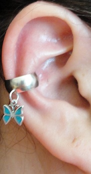 Left Or Right Dangling Blue Turquoise Butterfly Charmed Ear Cuff Left Or Right Dangling Blue Turquoise Butterfly Charmed Ear Cuff