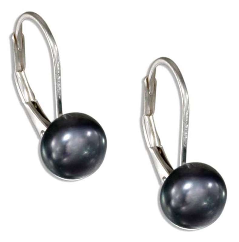 Gray Freshwater Pearl Button Leverback Earrings Gray Freshwater Pearl Button Leverback Earrings