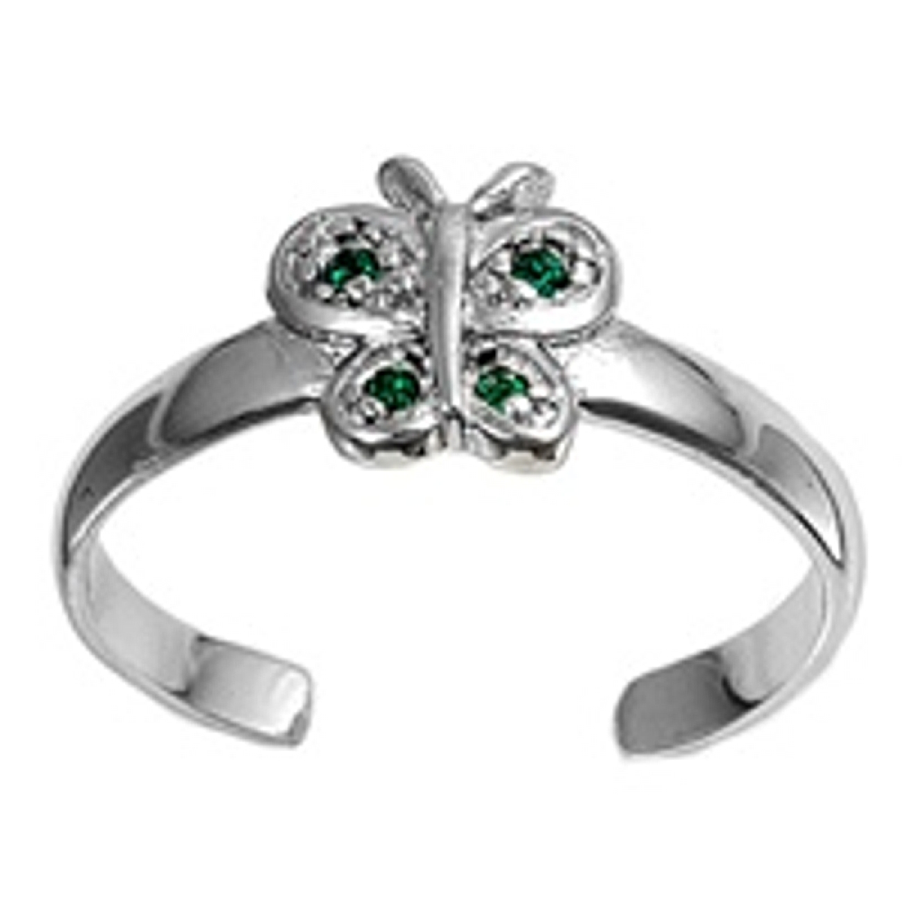 Green Cubic Zirconia Butterfly Adjustable Toe Ring Green Cubic Zirconia Butterfly Adjustable Toe Ring