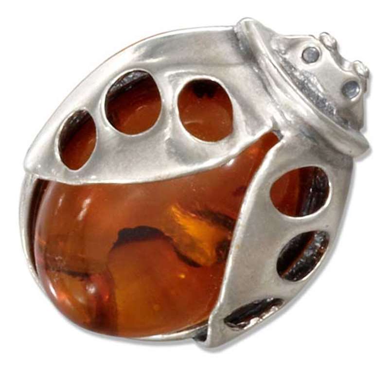 Honey Cognac Amber Ladybug Brooch Pin Honey Cognac Amber Ladybug Brooch Pin