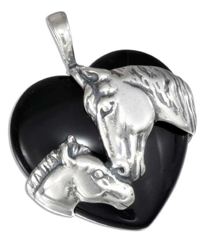 Horse And Foal Black Onyx Stone Heart Pendant Horse And Foal Black Onyx Stone Heart Pendant