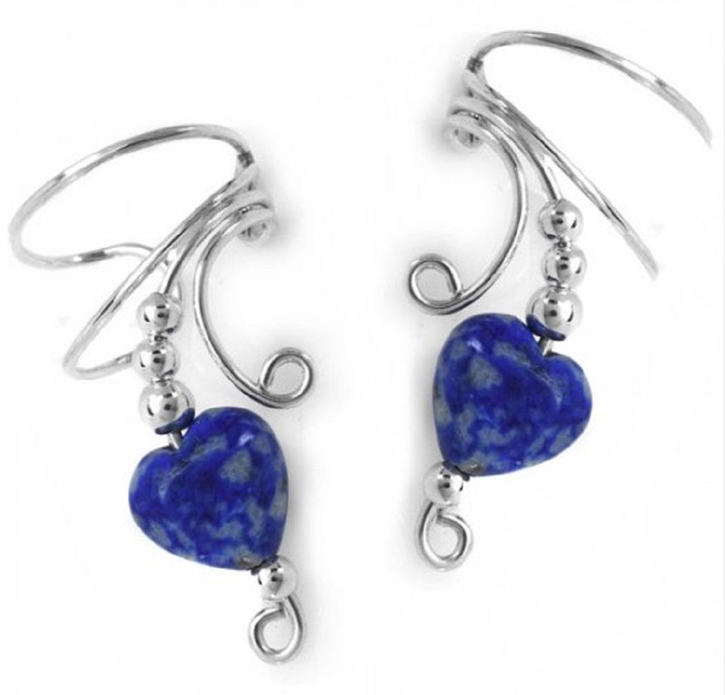 Blue Lapis Lazuli Heart Bead Wave Ear Cuff Wrap Set Blue Lapis Lazuli Heart Bead Wave Ear Cuff Wrap Set