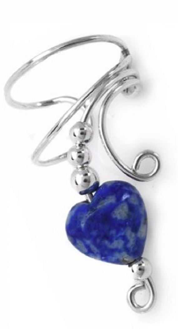 Right Only Blue Lapis Lazuli Heart Wave Ear Cuff Wrap Right Only Blue Lapis Lazuli Heart Wave Ear Cuff Wrap