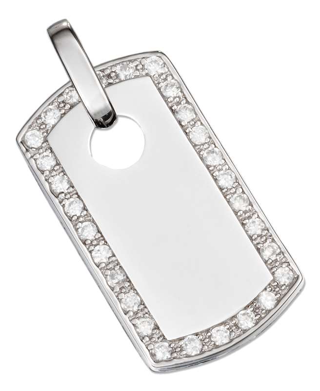 Cubic Zirconia Lined Border Dog Tag Pendant Cubic Zirconia Lined Border Dog Tag Pendant