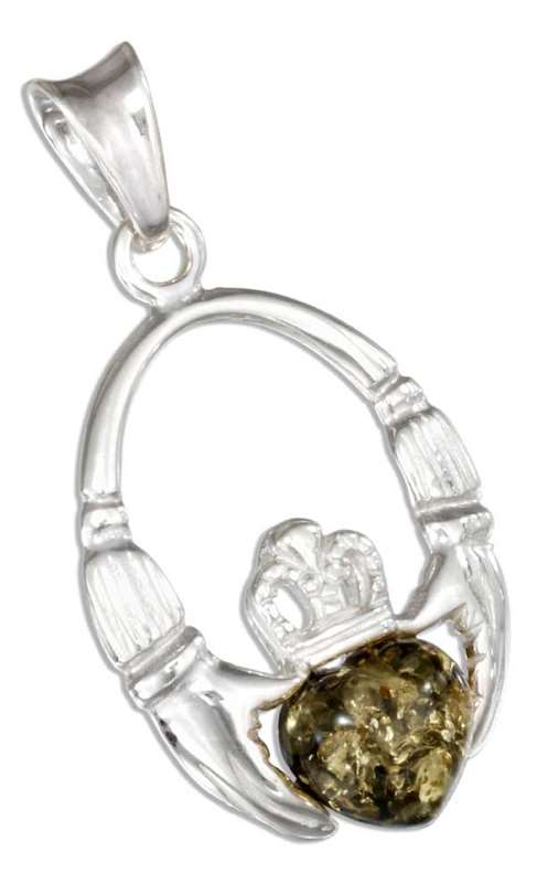 Claddagh Pendant Green Amber Heart Claddagh Pendant Green Amber Heart