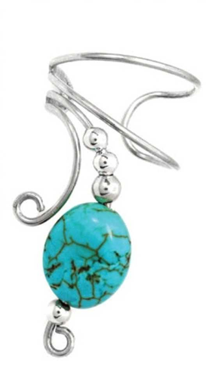 Left Only Turquoise Oval Stone Wave Ear Cuff Wrap Left Only Turquoise Oval Stone Wave Ear Cuff Wrap